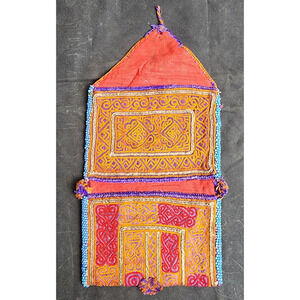 Kuchi Embroidered Pouch Wallet Afghan Handmade Beaded Magenta Orange
